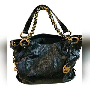 Michael Kors Tristan Black Leather Chain Metal Logo OS
